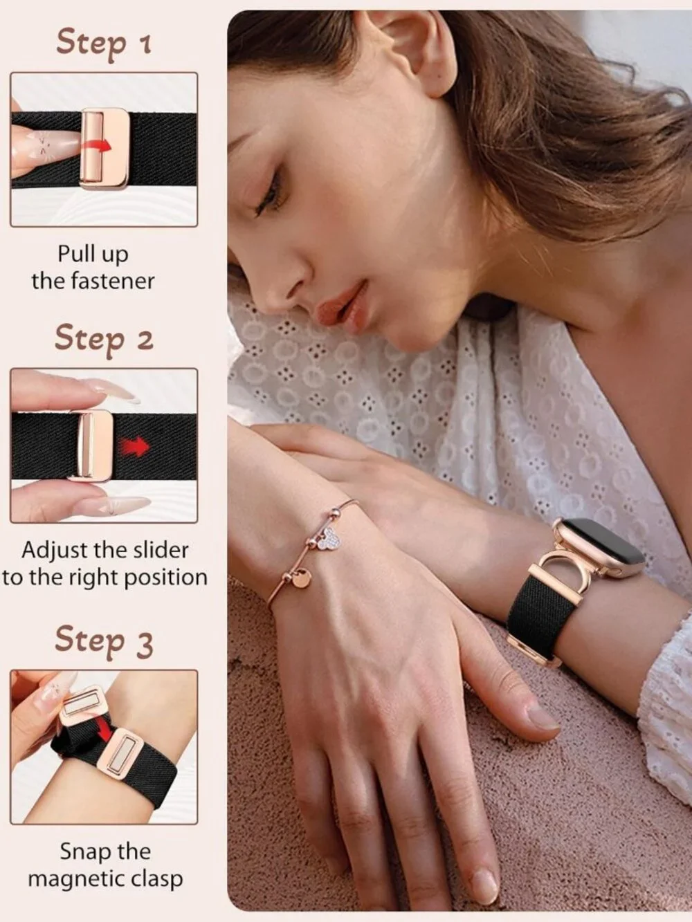 Stylish Stretchy Magnetic Band for Apple Watch 38-49mm, Elastic Nylon & Metal